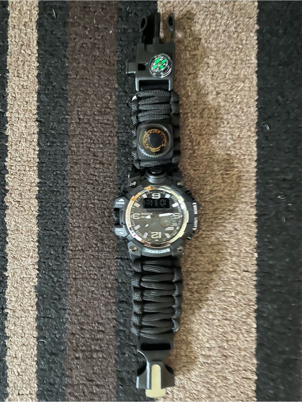 Black Tactical Paracord Survival Watch with Compass
